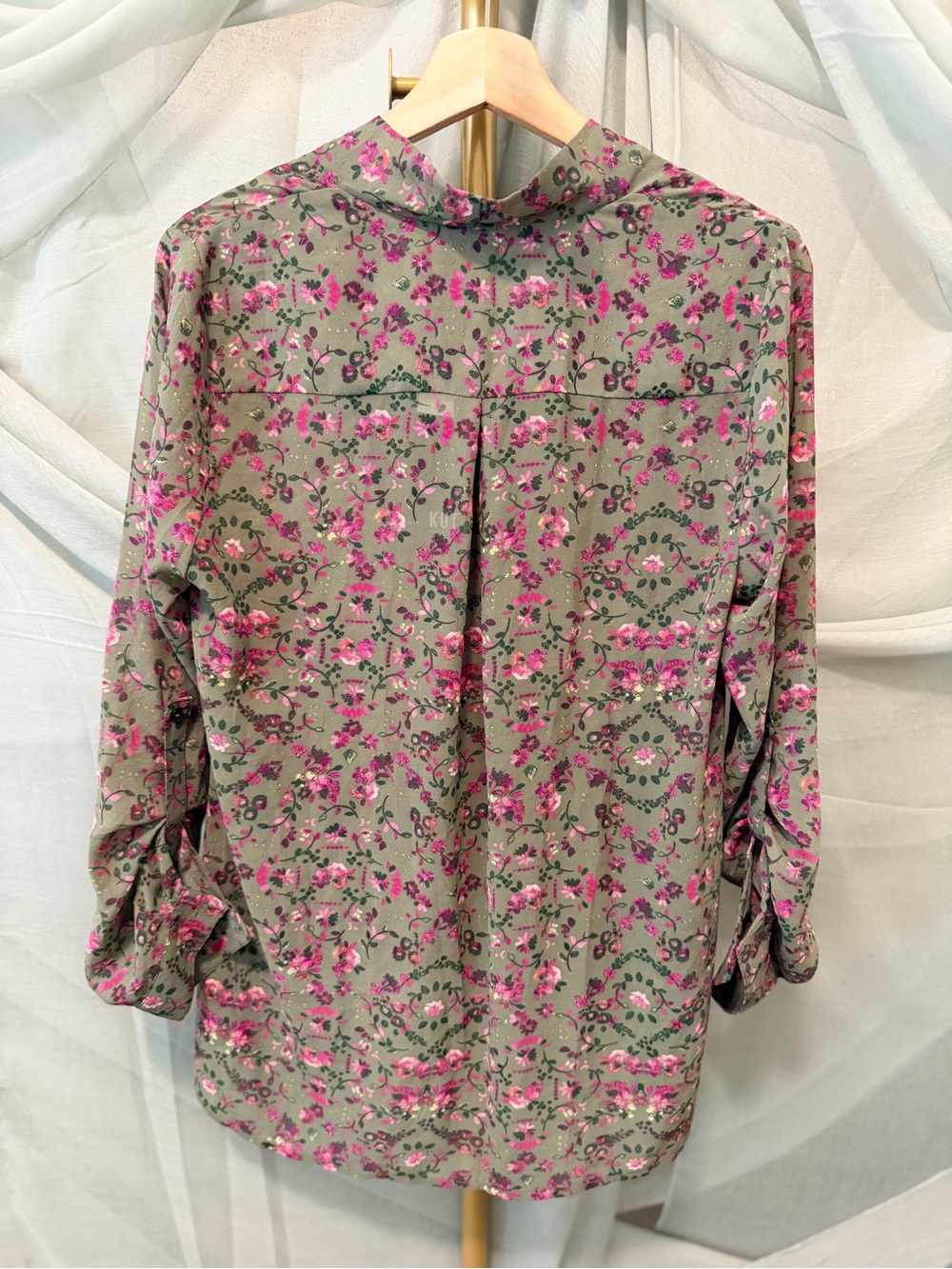 Kut from the Kloth Olive Green Floral Crossover Blouse - Picture 3 of 6
